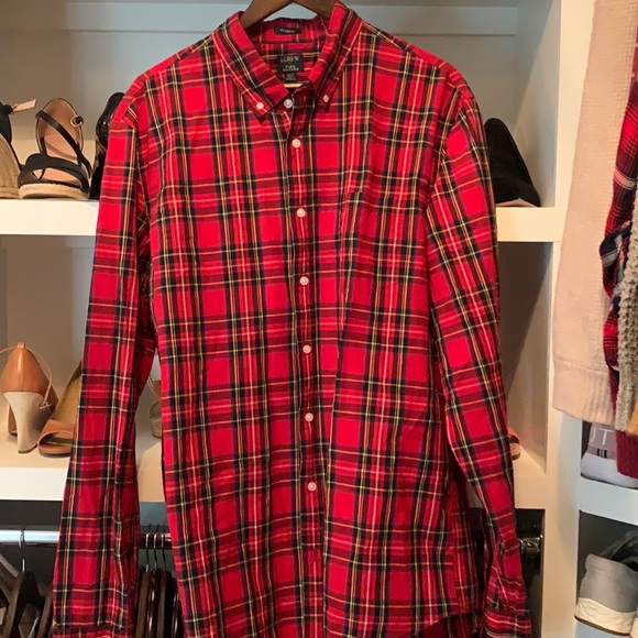 J. Crew Red Plaid Long sleeved button down XLT
